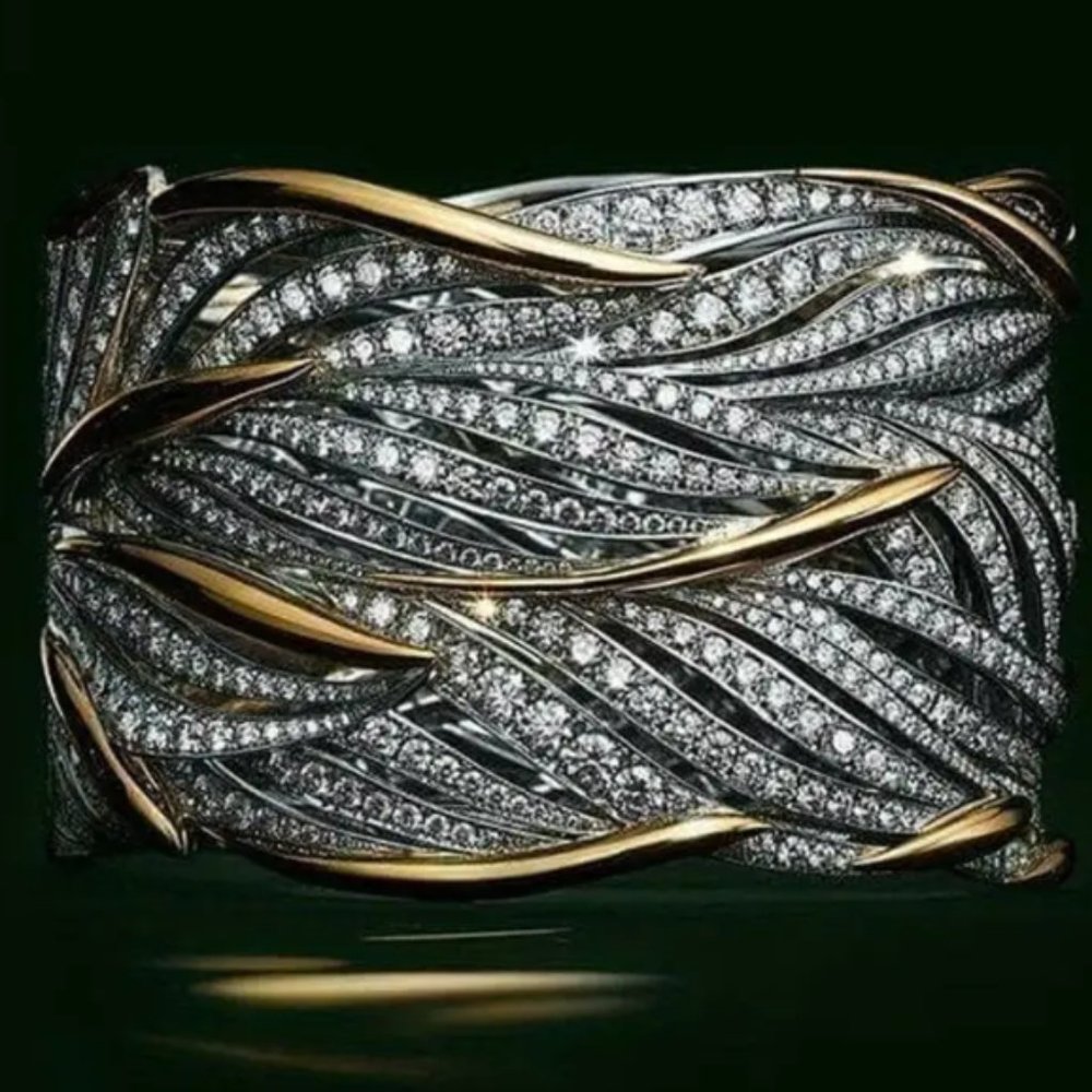 NEW Trendy Wide Ring Silver Plated Inlaid Full Of Shining Zircon Size 8